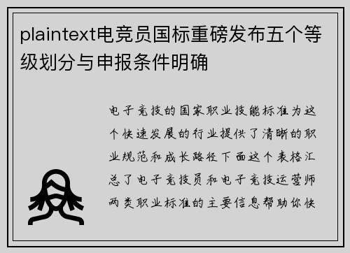 plaintext电竞员国标重磅发布五个等级划分与申报条件明确